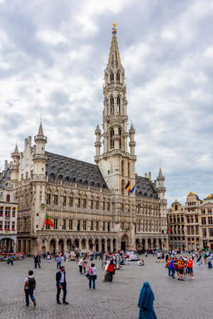 Brussels City Hall on Grand Place square, Belgiumのeditorial素材