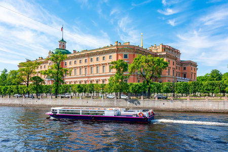 Saint Michael's Castle (Mikhailovsky Castle or Engineers' Castle) along Fontanka river, St. Petersburg, Russiaのeditorial素材