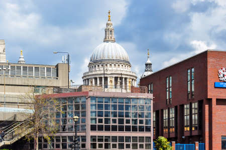 St. Paul's Cathedral dome seen from Thames river, London, UKの写真素材