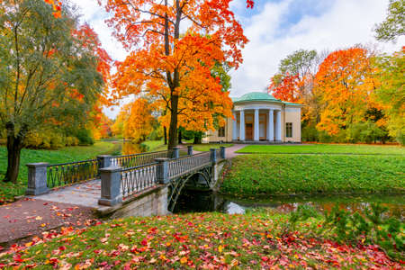 Concert Hall Pavilion in autumn in Catherine park, Pushkin (Tsarskoe Selo), Saint Petersburg, Russiaの写真素材