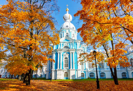 Smolny monastery in autumn, Saint Petersburg, Russiaの写真素材