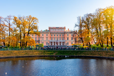 St. Michael's Castle (Mikhailovsky Castle or Engineers' Castle) seen from Summer garden in autumn, Saint Petersburg, Russiaのeditorial素材