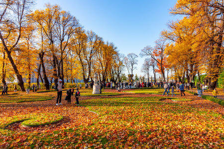 Saint Petersburg, Russia - October 2021: Summer garden landscape in autumn foliageのeditorial素材