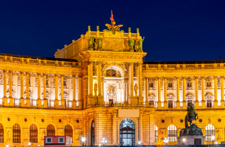 Hofburg palace on Heldenplatz square at night, Vienna, Austriaのeditorial素材