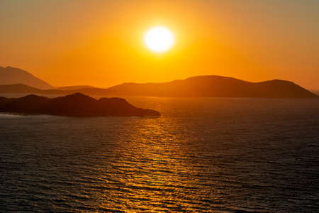 Sunset over Dodecanese islands from Kritinia Castle, Greeceの写真素材