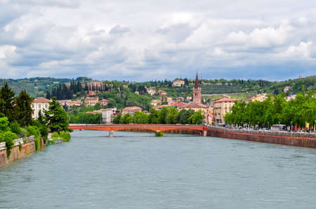Panorama of Verona and Adige river, Italyの写真素材