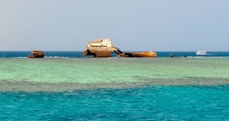 Sunken ship in Red Sea near Sharm el Sheikh, Egyptの写真素材