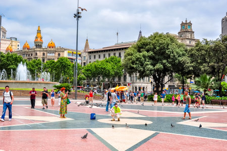 Barcelona, Spain - June 2018: Catalonia Square (Placa de Catalunya) in Barcelonaのeditorial素材