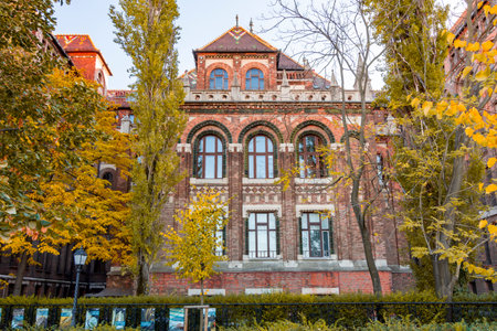 Budapest, Hungary - October 2021: National Archives of Hungary building in autumnのeditorial素材