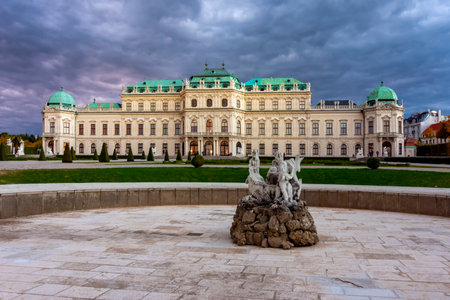 Upper Belvedere palace and gardens at sunset, Vienna, Austriaのeditorial素材