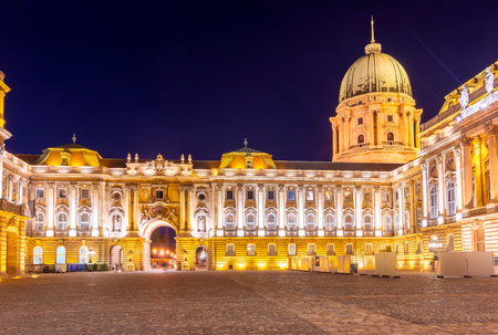 Royal Palace of Buda courtyard at night, Budapest, Hungaryのeditorial素材