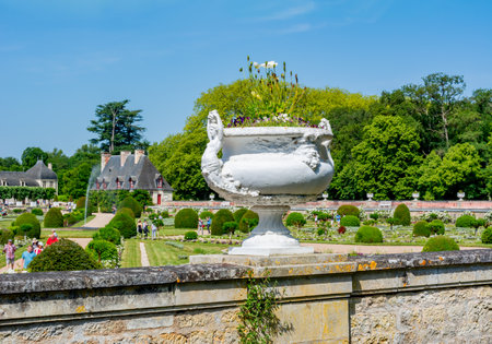 Chenonceau, France - June 2019: Gardens of Chenonceau Castle (Chateau de Chenonceau) in Loire valleyのeditorial素材