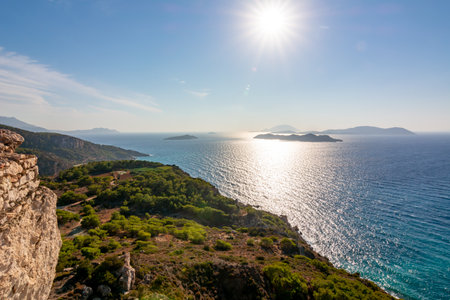 Sunset over Dodecanese islands from Kritinia Castle, Greeceのeditorial素材