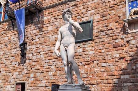 Statue of David by Michelangelo at Palazzo Vecchio (Old Palace) on Signoria square in Florence, Italyのeditorial素材