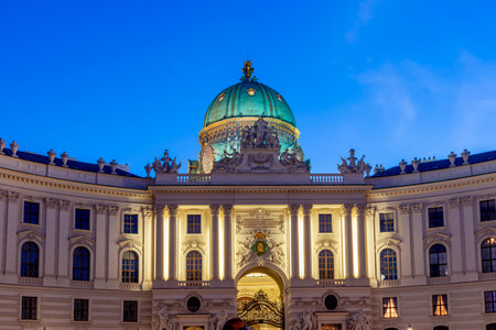 Hofburg palace on St. Michael square (Michaelerplatz) at night, Vienna, Austriaのeditorial素材