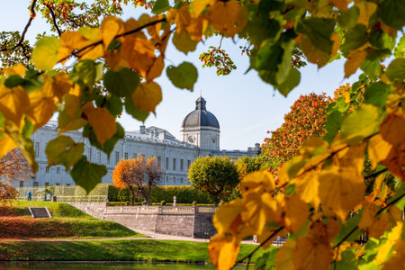 Gatchina palace and park in autumn, Russiaのeditorial素材