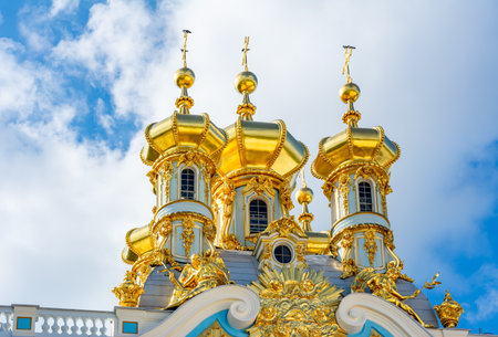 Resurrection church dome of Catherine palace  in Tsarskoe Selo (Pushkin), Saint Petersburg, Russiaのeditorial素材