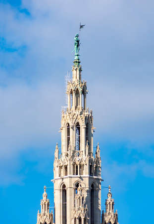 Vienna City Hall (Rathaus) tower in Austriaの写真素材