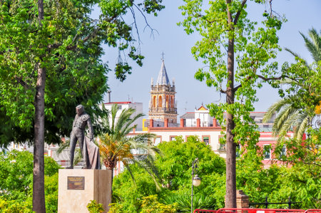 Monument to bullfighter Manolo Vazquez on Seville embankment, Spainのeditorial素材