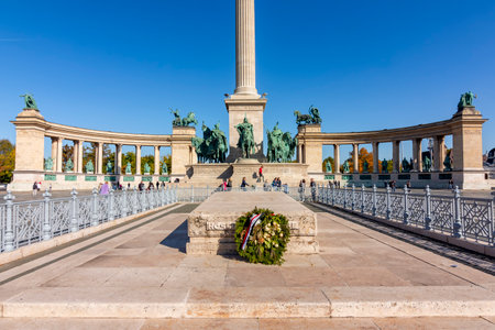 Budapest, Hungary - October 2021: Heroes square in Budapest