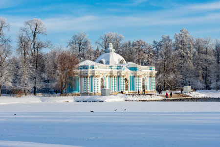 Grotto pavilion in Catherine park in winter, Tsarskoe Selo (Pushkin), St. Petersburg, Russiaのeditorial素材
