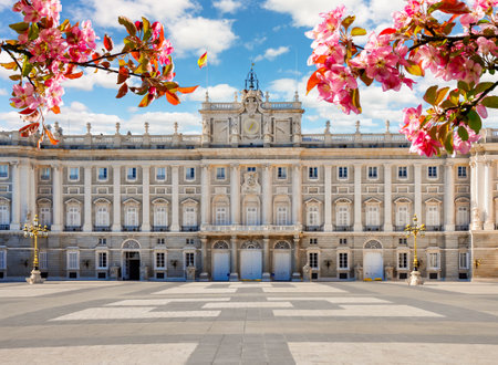 Royal palace in spring, Madrid, Spainのeditorial素材