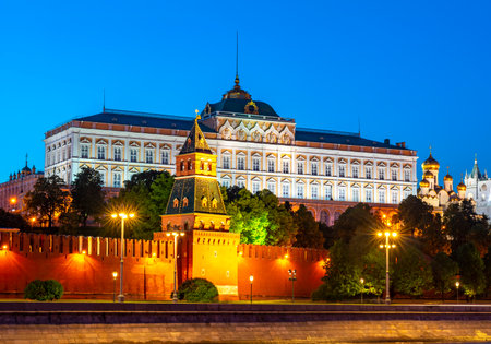 Grand Kremlin palace of Moscow Kremlin at night, Russiaのeditorial素材