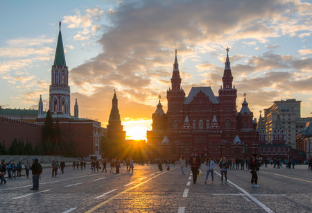 MOSCOW, RUSSIA - CIRCA MAY 2018: Sunset at Red Square in Moscowのeditorial素材