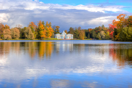 Autumn foliage in Catherine park, Pushkin (Tsarskoe Selo), Saint Petersburg, Russiaのeditorial素材