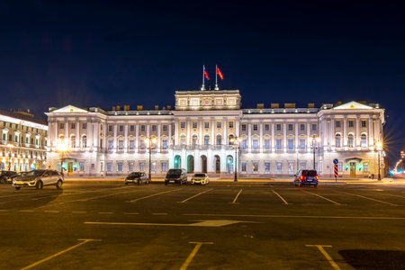 Saint Petersburg, Russia - April 2019: Mariinsky palace at night on St. Isaac's squareのeditorial素材