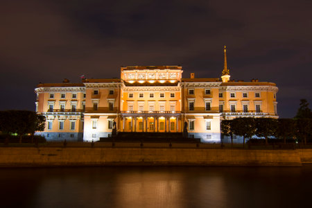 Saint Michael's Castle (Mikhailovsky Castle or Engineers' Castle) at night, Saint Petersburg, Russiaのeditorial素材