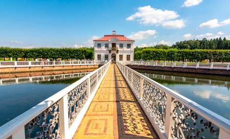 St. Petersburg, Russia - July 2018: Marly palace in Peterhof lower parkのeditorial素材