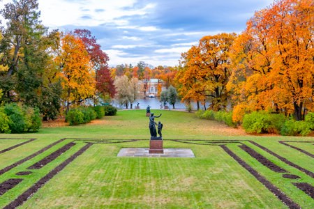 Autumn foliage in Catherine park, Pushkin (Tsarskoe Selo), Saint Petersburg, Russiaのeditorial素材