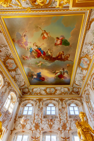 Saint Petersburg, Russia - March 2022: Decoration of Grand staircase of Peterhof palaceのeditorial素材