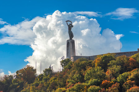 Liberty statue on Gellert mountain in autumn, Budapest, Hungaryのeditorial素材