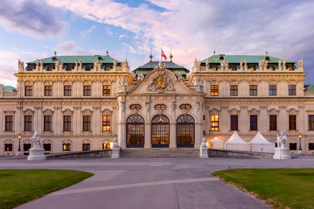 Upper Belvedere palace at sunset in Vienna, Austriaのeditorial素材