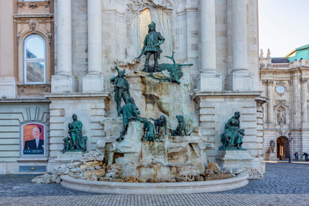 Budapest, Hungary - October 2021: Matthias fountain at Royal palace of Budaのeditorial素材