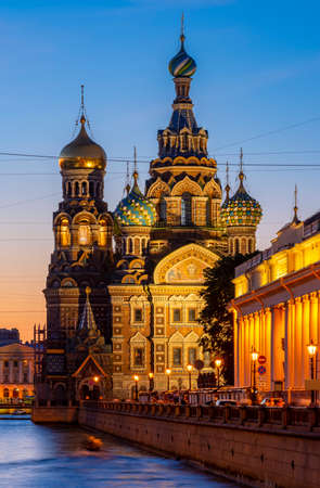 Church of Savior on Spilled Blood (Spas na Krovi) on Griboedov canal at white night, Saint Petersburg, Russiaの写真素材