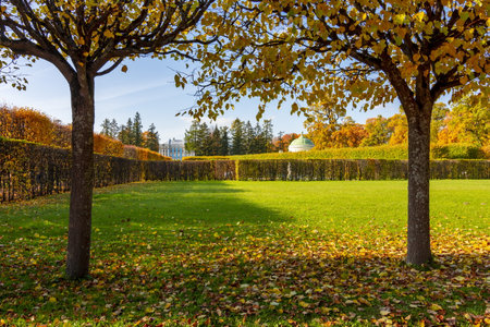 Catherine park in autumn foliage, Tsarskoe Selo (Pushkin), Saint Petersburg, Russiaのeditorial素材