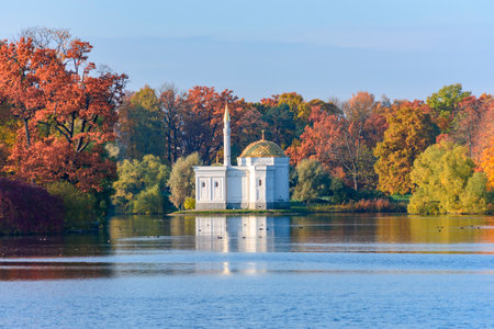 Turkish bath in autumn foliage in Catherine park, Tsarskoe Selo (Pushkin), St. Petersburg, Russiaの写真素材