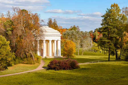 Temple of friendship in autumn in Pavlovsky park, Pavlovsk, Saint Petersburg, Russiaのeditorial素材