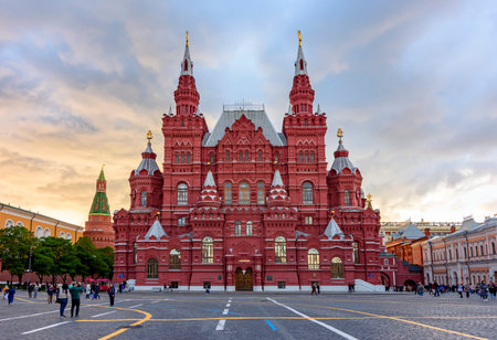 Moscow, Russia - June 2022: State Historical museum on Red square at sunsetのeditorial素材