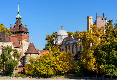 Vajdahunyad castle in autumn, Budapest, Hungaryのeditorial素材