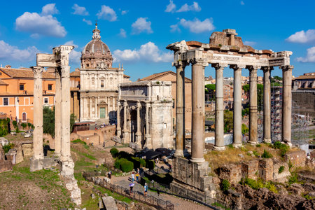 Ruins of Roman Forum in Rome, Italyの写真素材