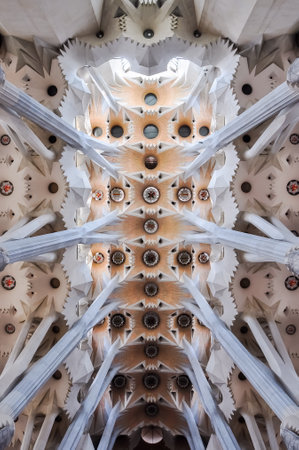 Barcelona, Spain - June 2019: Interiors of Sagrada Familia cathedralのeditorial素材