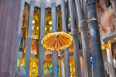 Interiors of Sagrada Familia cathedral, Barcelona, Spainのeditorial素材