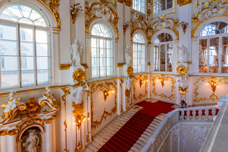 Saint Petersburg, Russia - April 2021: Jordan staircase of Winter Palace (Hermitage museum)のeditorial素材
