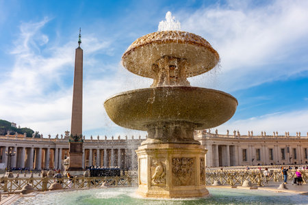 Egyptian obelisk and fountain on St Peter's square in Vatican, Rome, Italyのeditorial素材