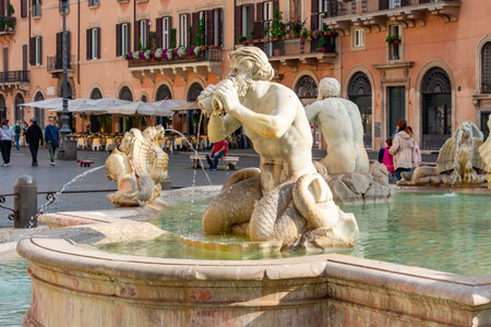 Moor fountain on Navona square, Rome, Italyのeditorial素材