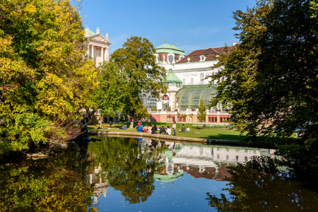 Vienna, Austria - October 2021: Burggarten park with Butterfly house and Hofburg palaceのeditorial素材